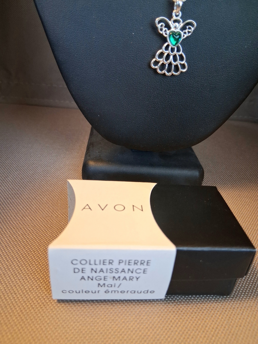 Avon Emerald Heart Angel Pendant Necklace - Month of May Birthstone